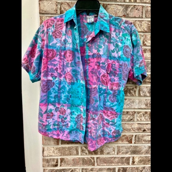 Vintage 90s Floral Abstract Button Down Shirt - Picture 3 of 8